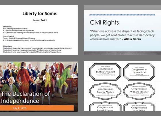 Declaration of Independence lesson plan materials.